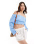 Stradivarius textured off shoulder top in blue BLAU, XS - фото #4