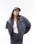 Фото #2 товара Topshop denim lined borg balloon sleeve jacket in smokey blue