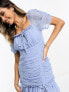 ASOS DESIGN dobby chiffon milkmaid neckline ruched bodycon mini dress in light blue