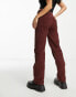 DTT Petite Olive straight leg cord trousers in chocolate brown