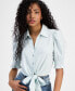 Фото #6 товара Women's Adele Button-Front Knot-Back Cropped Shirt