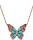 ფოტო #1 პროდუქტის EFFY® Turquoise, Pink Tourmaline (1 ct. t.w.), & Diamond Accent Butterfly 18" Pendant Necklace in 14k Rose Gold