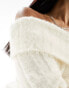 Фото #8 товара Miss Selfridge lash rib knit fold over bardot mini dress in cream
