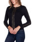 Фото #3 товара Black Label Women's Crewneck Embellished Zip Cardigan Sweater