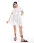 In The Style Plus lace applique puff sleeve belted mini shirt dress in white