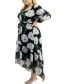 Фото #3 товара Plus Size Printed V-Neck Balloon-Sleeve Dress