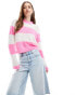 ASOS DESIGN oversized knitted jumper in maxi stripe Rosa gestreift, XS - EU 32-34 - фото #1