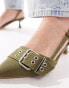 Simmi London Dala pointed kitten heel sling backs with eyelet buckle detail in khaki