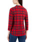 Фото #3 товара Plaid Pleated V-Neck Top, Created for Macy's