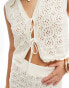 Фото #2 товара ASOS DESIGN crochet knitted tie front waistcoat co-ord in cream