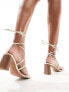 Фото #5 товара ASOS DESIGN Hideout strappy tie leg mid block heeled sandals in gold