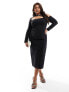 Фото #1 товара ASOS DESIGN Curve Exclusive long sleeve assymmetric midi dress in black