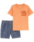 Фото #4 товара Toddler 2-Piece Construction Tee & Denim Short Set 4T