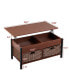 Brown Metal Coffee Table with Lifting Table & Storage