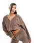 Фото #1 товара Kaiia studio towelling zip through cropped hoodie co-ord in brown