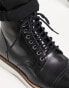 ASOS DESIGN lace up boots in black leather with white wedge sole