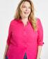 Фото #3 товара Trendy Plus Size Button-Front Crepe Shirt, Created for Macy's