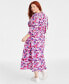 ფოტო #2 პროდუქტის Trendy Plus Size Printed Blouson-Sleeve Cotton Midi Dress, Created for Macy's