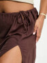 Фото #2 товара ASOS DESIGN Curve linen maxi skirt with high split in chocolate