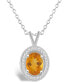 ფოტო #1 პროდუქტის Citrine (1-1/5 ct. t.w.) and Diamond (1/8 ct. t.w.) Halo Pendant Necklace in Sterling Silver