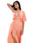 ASOS DESIGN fallen shoulder twisted satin midi dress in coral Koralle, 38 - фото #4