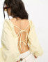 Фото #2 товара Reclaimed Vintage super crop long sleeve tie front linen look top