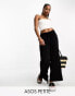 ASOS DESIGN Petite tie belt wide leg trouser culottes in black