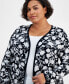 JM Collection Plus Size Botanical-Print Open-Front Cardigan, Created for Macy's