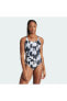 Фото #1 товара Плавательный купальник Adidas с графическим узором 3 полоски, V-образный вырез для женщин