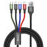 Фото #1 товара Kabel przewód USB 4w1 2 x Iphone Lightning USB-C microUSB w nylonowym oplocie 3.5A 1.2m czarny