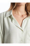Vision Çizgili Uzun Kollu Oversize Keten Karışımlı Kadın Gömlek