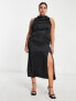 Pretty Lavish Curve high neck split maxi dress in black