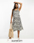 Фото #1 товара Mamalicious Maternity satin midi dress in animal print