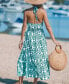 Women's Blue & White Ornate Halterneck Sleeveless Midi Beach Dress