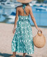 Women's Blue & White Ornate Halterneck Sleeveless Midi Beach Dress Голубой, Small - фото #3