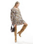 & Other Stories v neck mini dress with volume sleeves in bibi print