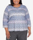 ფოტო #1 პროდუქტის Plus Size Worth Avenue Crew Neck Lace Textured Three Quarter Sleeve Top