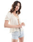 ASOS DESIGN linen look scoop neck frill blouse in white weiß, L - EU 44-46 - фото #1