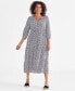 Women's Printed V-Neck Blouson-Sleeve Dress, Created for Macy's