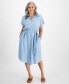 Фото #1 товара Petite Chambray Belted Camp Shirt Dress, Created for Macy's