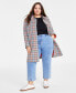 Trendy Plus Size Plaid-Print Long-Sleeve Car Coat, Created for Macy's