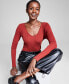 Фото #1 товара Women's V-Neck Ribbed Sweater-Knit Long-Sleeve Bodysuit, Created for Macy's