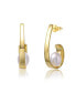 ფოტო #1 პროდუქტის Elegant Sterling Silver & 14K Gold-Plated Ribbon Half-Hoop Earrings with White Freshwater Pearl Drops