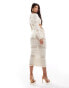 ASOS DESIGN knitted midaxi dress in open stitch with cut out detail Бежевый, L - EU 44-46 - фото #4