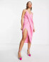 ASOS DESIGN drape detail satin midi dress with strappy back in pink