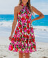 Women's Pink & Red Floral Crossover Halterneck Mini Beach Dress