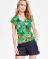 ფოტო #2 პროდუქტის Women's Printed Lace-Up Front Top, Created for Macy's