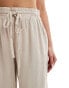 Vila linen touch tie waist wide leg trouser in stone