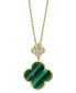 ფოტო #4 პროდუქტის EFFY® Malachite & Diamond (1/8 ct. t.w.) Clover 18" Pendant Necklace in 14k Gold