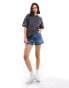 Miss Selfridge lace embroidered oversized t-shirt in charcoal acid wash